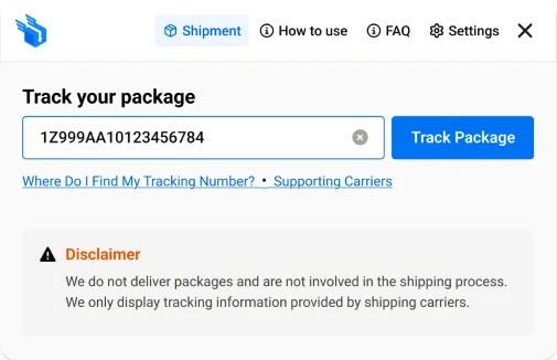 InstantPackageFinder tracking widget screenshot